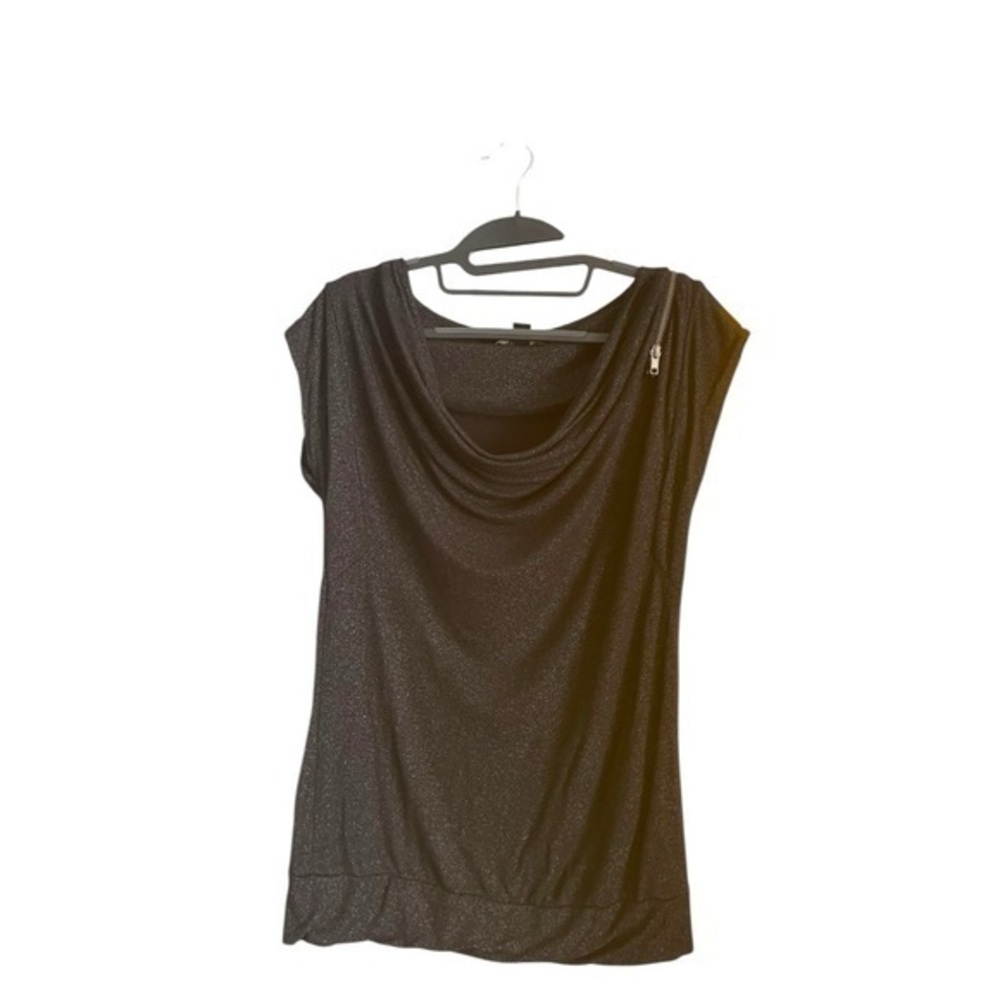 TWENTYONE Draped Cap Sleeve Black Blouse
